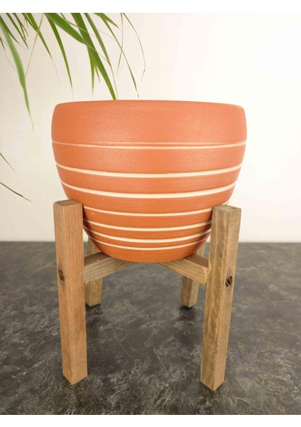 Ev Dekorasyon Yan Çizgi Desenli Terrakota Toprak Saksı Saksılık Salon Çiçeklik 4 Ayaklı - 15 Cm modelleri