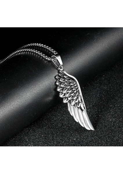 Kartal Kanadı Erkek Kadın Kolye Antik Gümüş Kaplama 60 cm Düz Zincir