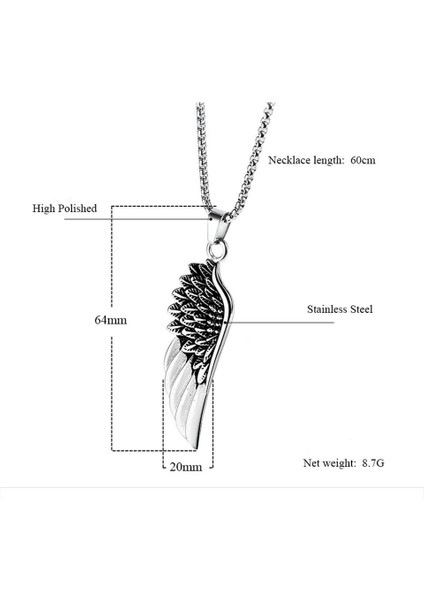 Kartal Kanadı Erkek Kadın Kolye Antik Gümüş Kaplama 60 cm Düz Zincir modelleri