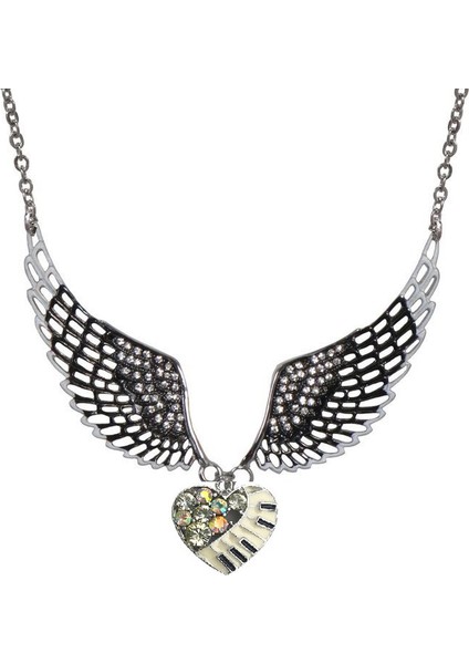 Melek Kanadı Taşlı Piyano Desen Kadın Kolye