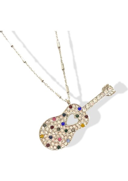 Gitar Kolye Renkli Zirkon Taşlı Kalp