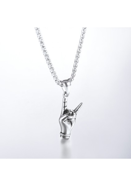 Rock N Roll Işareti Paslanmaz Çelik Kolye