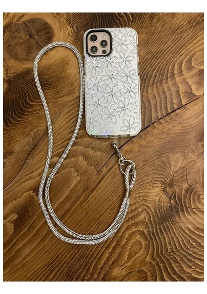 Trend Case Swarovski Taşlı Janjanlı Silver Gümüş Telefon Boyun Askısı Gümüş Taşlı Boyun Ipi