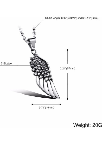 Melek Kanadı Kolye Paslanmaz Çelik Gümüş