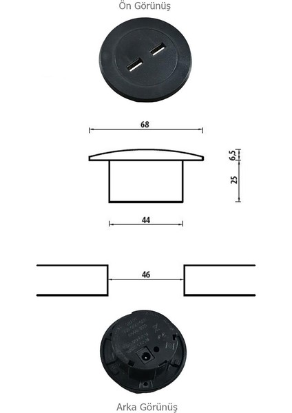 Çalışma Masası Için Masa Üstü USB Şarj Cihazı Siyah Adaptör Dahil