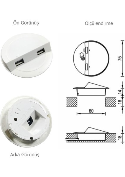 Çalışma Masası Için Masa Üstü USB Şarj Cihazı Beyaz Adaptör Dahil