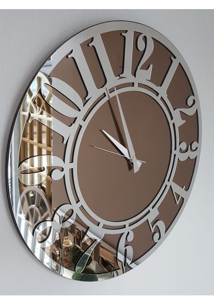 Silver Latin Bronze Model Gümüş Bronz Renk 50 Cm Dekoratif Aynalı Duvar Saati modelleri