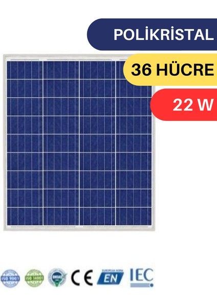 22W Polykristal Güneş Paneli