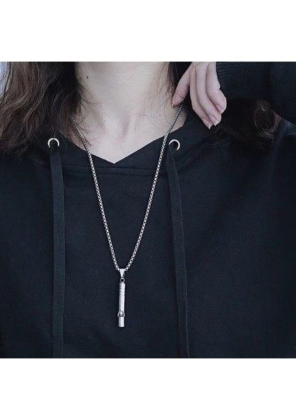 Hayatta Kalma Acil Yüksek Ses Çelik Zincir Düdük Kolye Gümüş Kadın & Erkek fırsatları