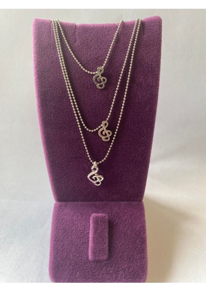 Sol Anahtar Nota Müzik Melodi 3'lü Set Gümüş Renk Kadın Kolye