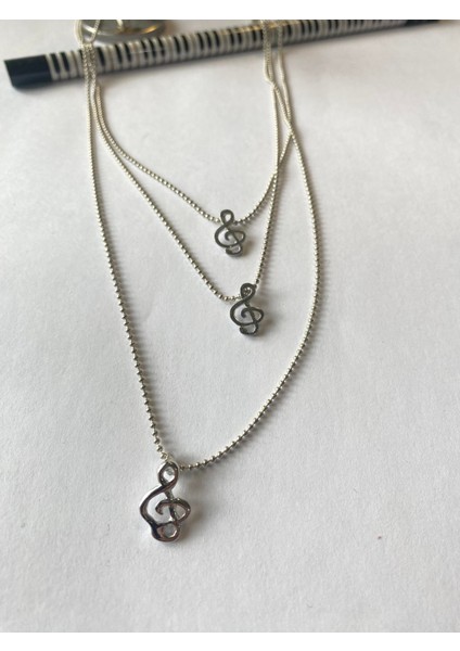Sol Anahtar Nota Müzik Melodi 3'lü Set Gümüş Renk Kadın Kolye fiyatları