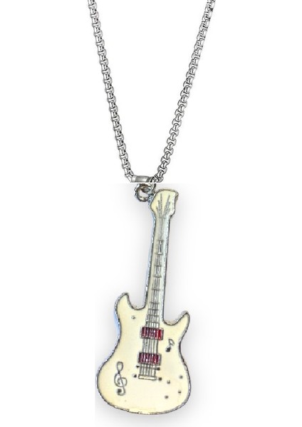 Beyaz Gitar Paslanmaz Çelik Kolye