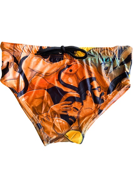 Erkek Turuncu- Yeşil Tonlu Gölge Slip Mayo