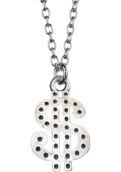 Dolar Erkek Kadın Kolye Antik Gümüş Kaplama 60 cm Düz Zincir Kolye