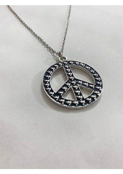 Barış Simgesi Antik Gümüş Kolye 60CM Erkek Kadın modelleri