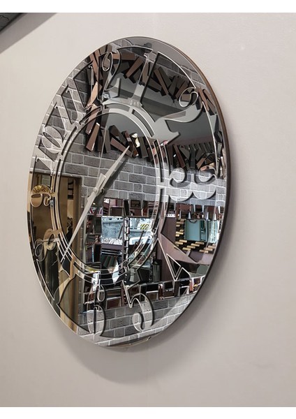 Silver Latin Smoked Model Gümüş Füme Renk 50 Cm Dekoratif Aynalı Duvar Saati fiyatları