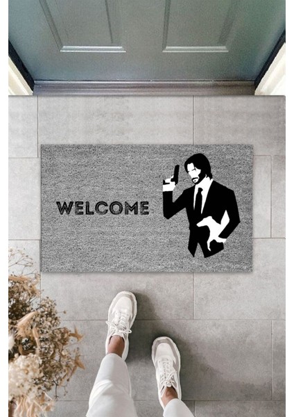 Modern Dijital Baskı -Gri John Wick - 70X45 cm - Kapı Önü Paspası