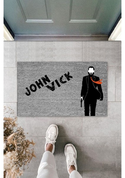 Modern Dijital Baskı -Gri John Wick1 - 70X45 cm - Kapı Önü Paspası