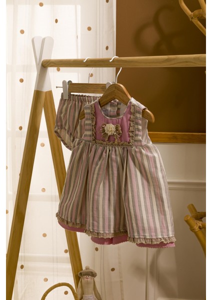 Külotlu Çiçek Detaylı Bayramlık Bebek Çocuk Elbise 2'li Set 13792 modelleri