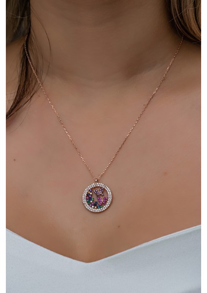 925 Ayar Gümüş Rose Daire Tasarım Uçuşan Kelebek Kolye fiyatları