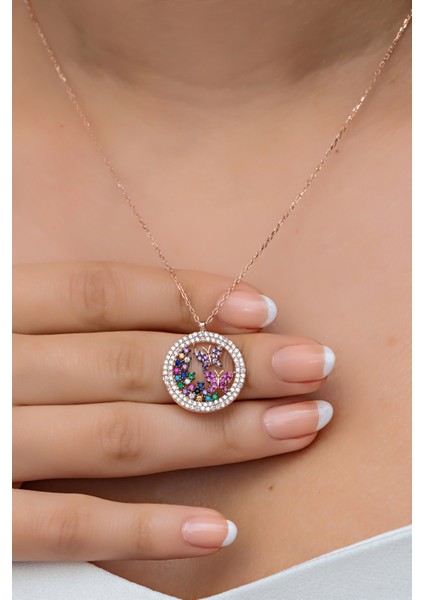 925 Ayar Gümüş Rose Daire Tasarım Uçuşan Kelebek Kolye modelleri