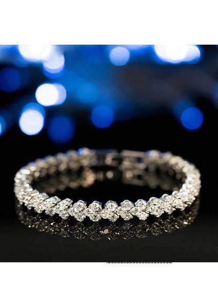 925 Ayar Gümüş Kaplama Swarovski " Kristal " Desen Bileklik