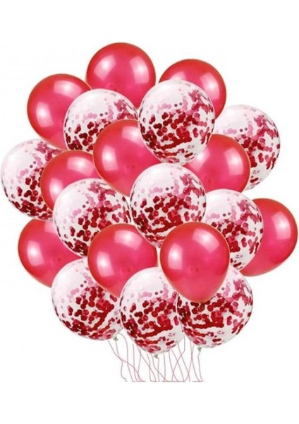 Kırmızı Konfetili Balon Seti 20 Adet