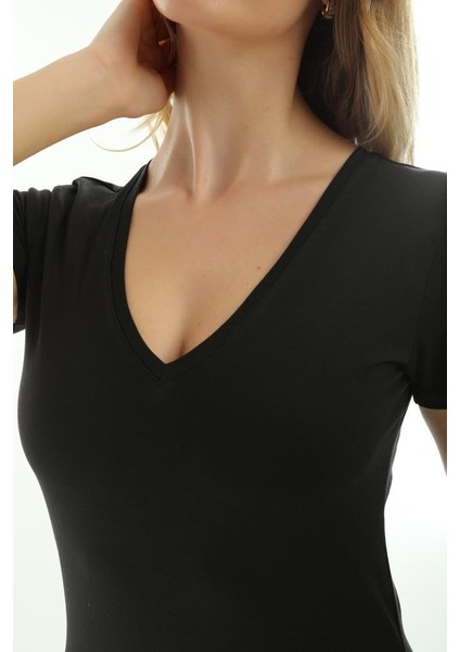Kısa Kollu V Yaka Slim Fit Kadın Body T-Shirt 2036 modelleri