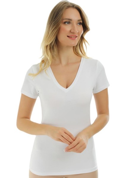 Kısa Kollu V Yaka Slim Fit Kadın Body T-Shirt 2036 indirimleri