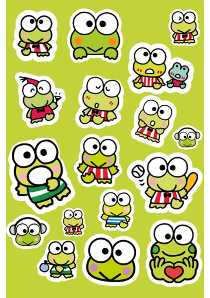 Tatlı Yeşil Kurbağa Sticker Seti (17 Adet)