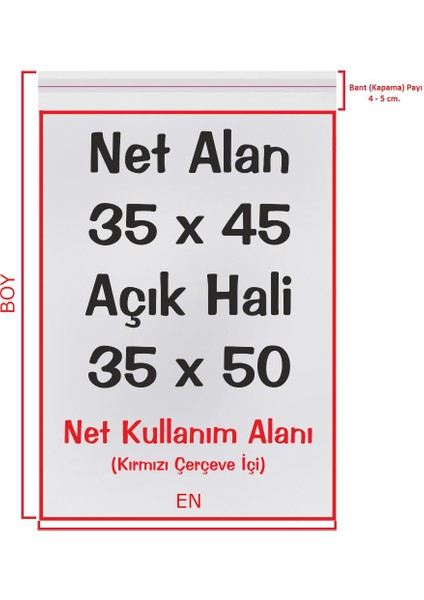 35x45+5 (35x50) cm250 Adet Şeffaf Bantlı Yapışkanlı Jelatin Poşet
