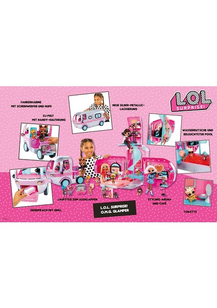 Toychick Lol Sürpriz Omg Glamper Moda Karavan 4 In 1 Bebek Oyun Seti 55+ Sürpriz-Mobilyalı-Işıklı Havuzlu