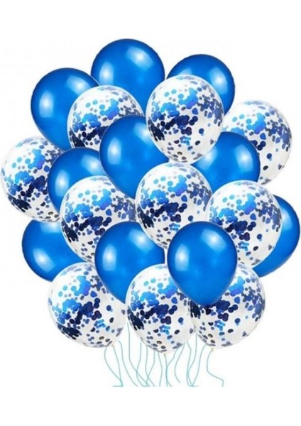 20 Li Mavi Konfetili Balon Seti