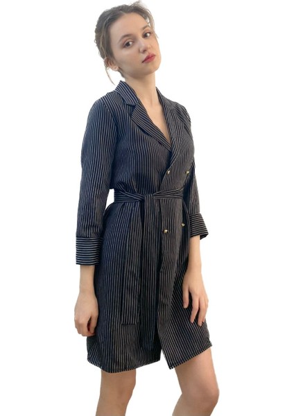 Beyaz Çizgili Düğme Detaylı Kuşaklı Siyah Mini Kadın Abiye Elbise Tasarım Hediye Büyük Beden modelleri