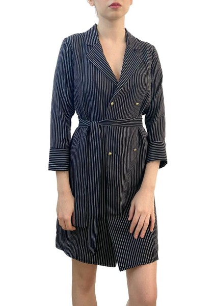 Beyaz Çizgili Düğme Detaylı Kuşaklı Siyah Mini Kadın Abiye Elbise Tasarım Hediye Büyük Beden fırsatları