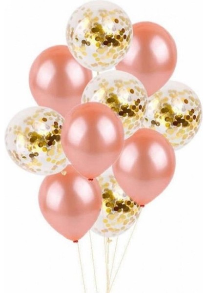 10 Lu Gold Konfetili Rose Balon Seti