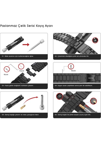 Samsung Galaxy Watch 4 44MM Uyumlu Kordon Paslanmaz Çelik Kordon Ayarlama Aparatlı