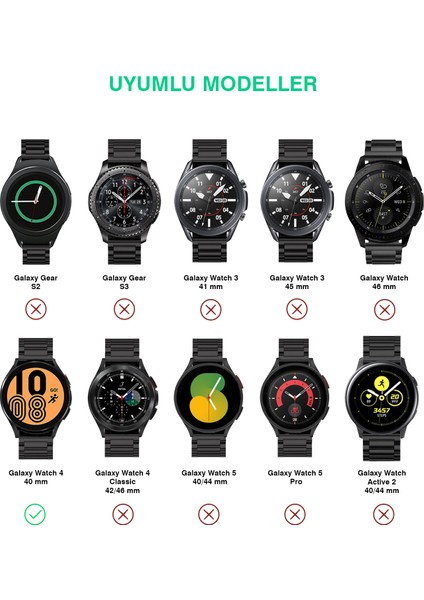 Samsung Galaxy Watch 4 44MM Uyumlu Kordon Paslanmaz Çelik Kordon Ayarlama Aparatlı