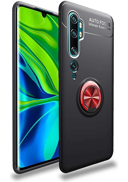 Xiaomi Mi Note 10 Kılıf Kamera Çıkıntılı Renkli Yüzüklü Standlı Mıknatıslı Kapak (Ravel)