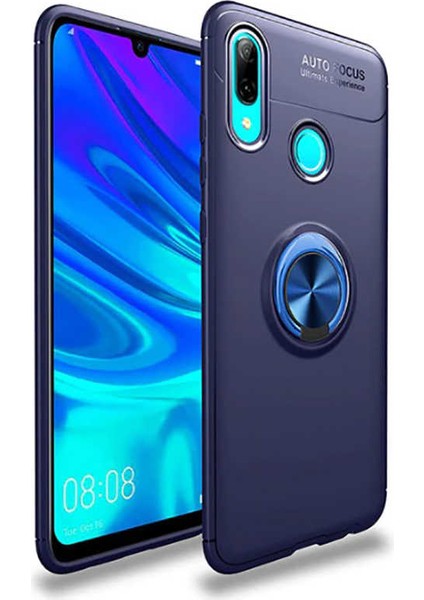 Huawei Y6 2019 Kılıf Kamera Çıkıntılı Renkli Yüzüklü Standlı Mıknatıslı Kapak (Ravel)