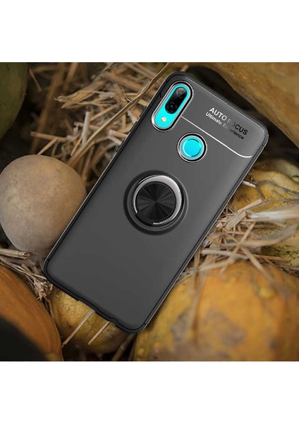 Huawei Y6 2019 Kılıf Kamera Çıkıntılı Renkli Yüzüklü Standlı Mıknatıslı Kapak (Ravel)