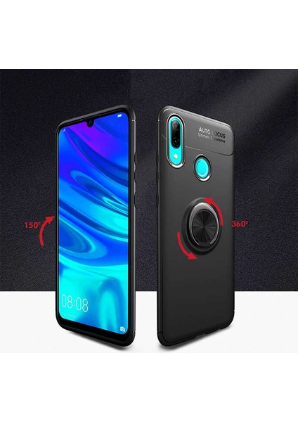 Huawei Y6 2019 Kılıf Kamera Çıkıntılı Renkli Yüzüklü Standlı Mıknatıslı Kapak (Ravel)