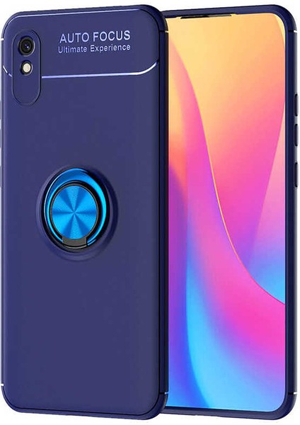 Xiaomi Redmi 9A Kılıf Kamera Çıkıntılı Renkli Yüzüklü Standlı Mıknatıslı Kapak (Ravel)