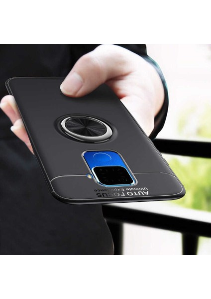 Huawei Mate 30 Lite Kılıf Kamera Çıkıntılı Renkli Yüzüklü Standlı Mıknatıslı Kapak (Ravel)