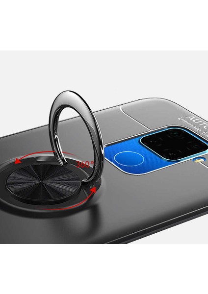 Huawei Mate 30 Lite Kılıf Kamera Çıkıntılı Renkli Yüzüklü Standlı Mıknatıslı Kapak (Ravel)