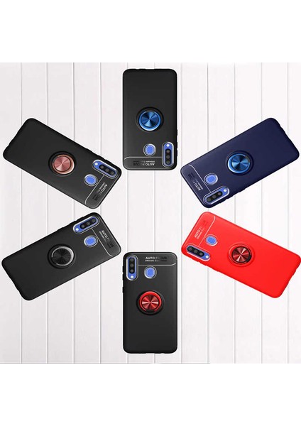 Samsung Galaxy A20S Kılıf Kamera Çıkıntılı Renkli Yüzüklü Standlı Mıknatıslı Kapak (Ravel) modelleri