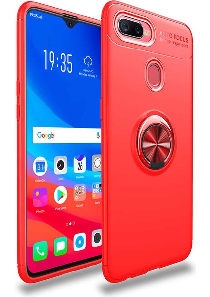Oppo A7X Kılıf Kamera Çıkıntılı Renkli Yüzüklü Standlı Mıknatıslı Kapak (Ravel)