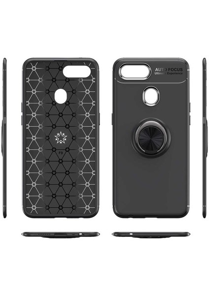 Oppo A7X Kılıf Kamera Çıkıntılı Renkli Yüzüklü Standlı Mıknatıslı Kapak (Ravel)