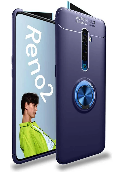 Heptek İletişim Oppo Reno 2z Kılıf Kamera Çıkıntılı Renkli Yüzüklü Standlı Mıknatıslı Kapak (Ravel)