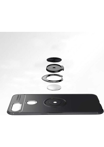 Oppo A7X Kılıf Kamera Çıkıntılı Renkli Yüzüklü Standlı Mıknatıslı Kapak (Ravel)